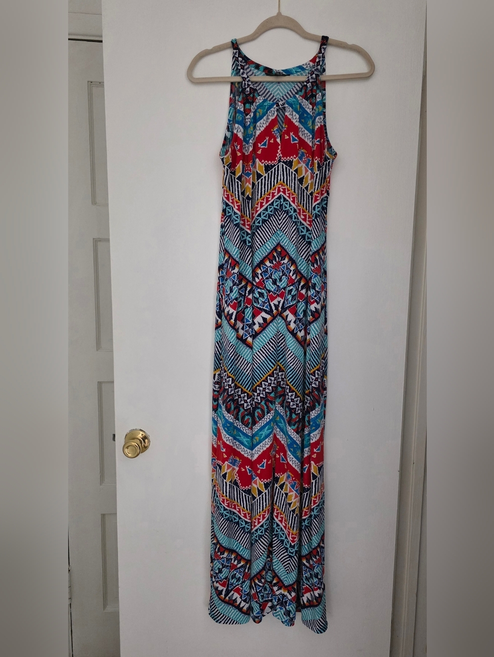Glamour Sleeveless Multicolor Maxi Long Dress - Blue & Red